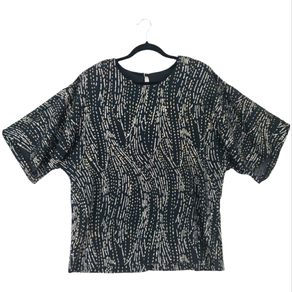 Luci Fellini Vintage Beaded Top Size 18W in Black/Gold/Silver
